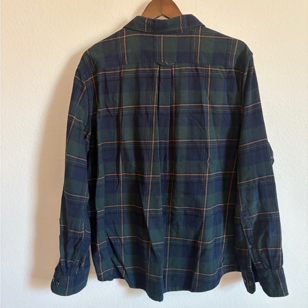 Eddie Bauer 100% Cotton Flannel Shirt - Navy, Green & Gold Plaid, Size XL - Picture 7 of 8